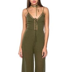 Plunge Cage Jumpsuit OliveGreen